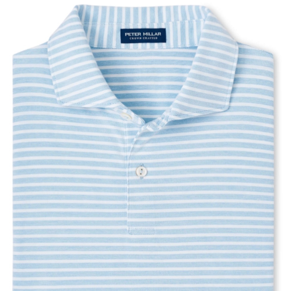 Peter Millar Men's XL Brook Blue Albatross Striped Pique Polo MSRP $125
